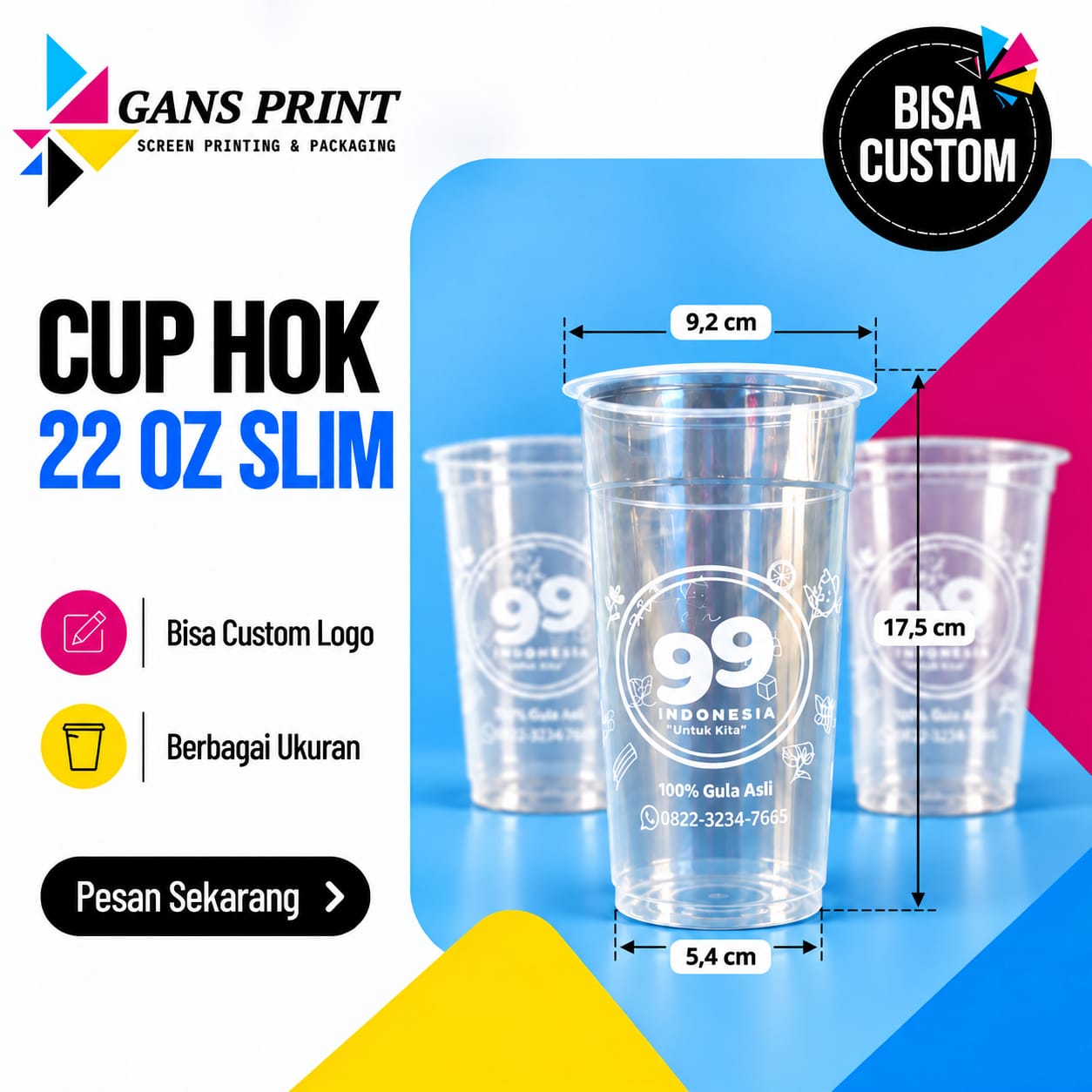 Cup Hok 22 oz Slim Sablon