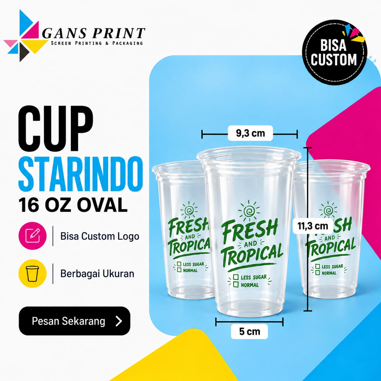 Cup Starindo Oval 16 oz Sablon Custom