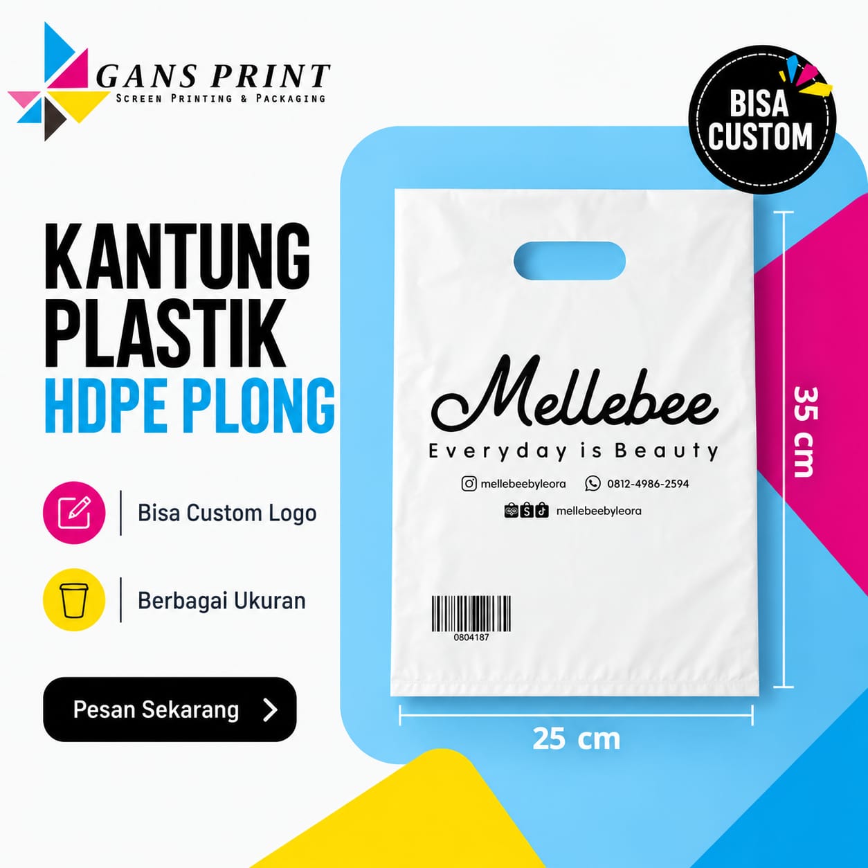 Kantung Plastik HDPE Plong Sablon Olshop