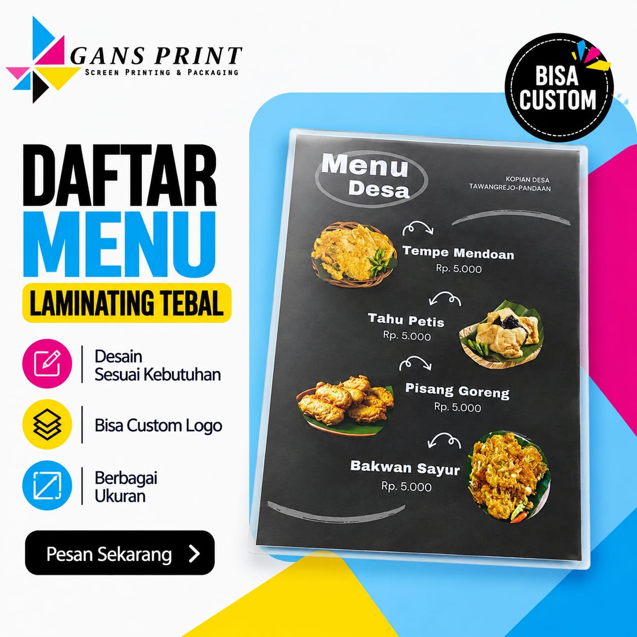 Lembar Daftar Menu Kafe Laminating Panas Tebal