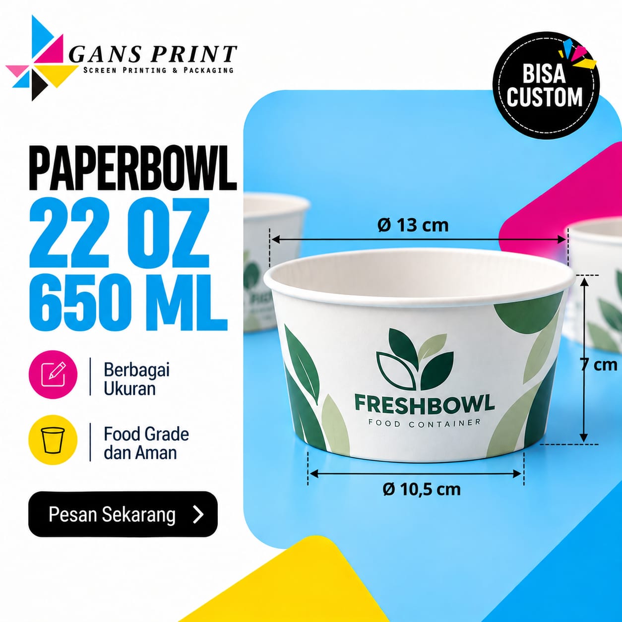 Paper Bowl Food Grade 16 - 27 oz + Tutup