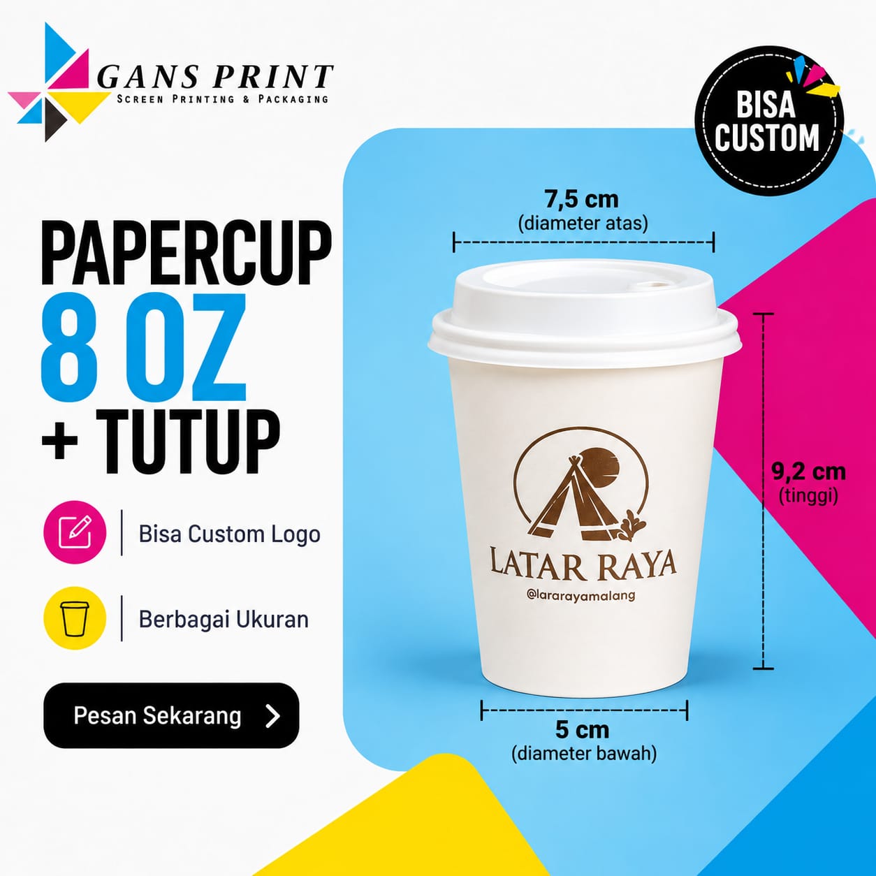 Paper Cup 8 oz Hot Drink + Tutup